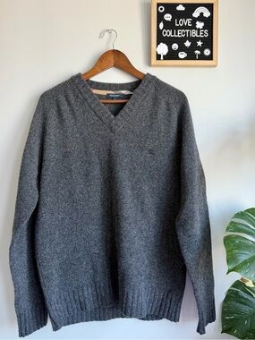 Burberry Men's Charcoal Gray V-Neck Wool Sweater